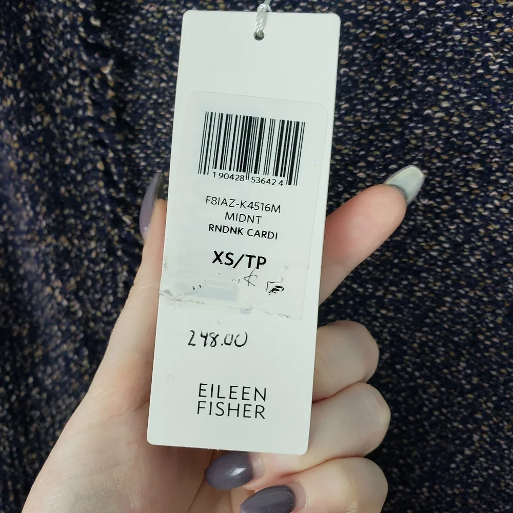 Eileen Fisher Wool Blue Fringed Edge Cardigan